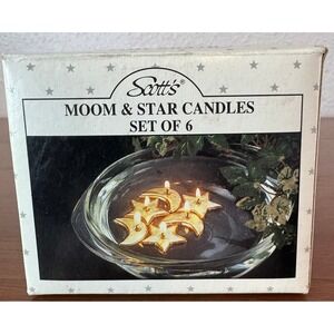 Celestial Moom & Star Candles Set of 6 Gold Floating Star Candles Water Party
